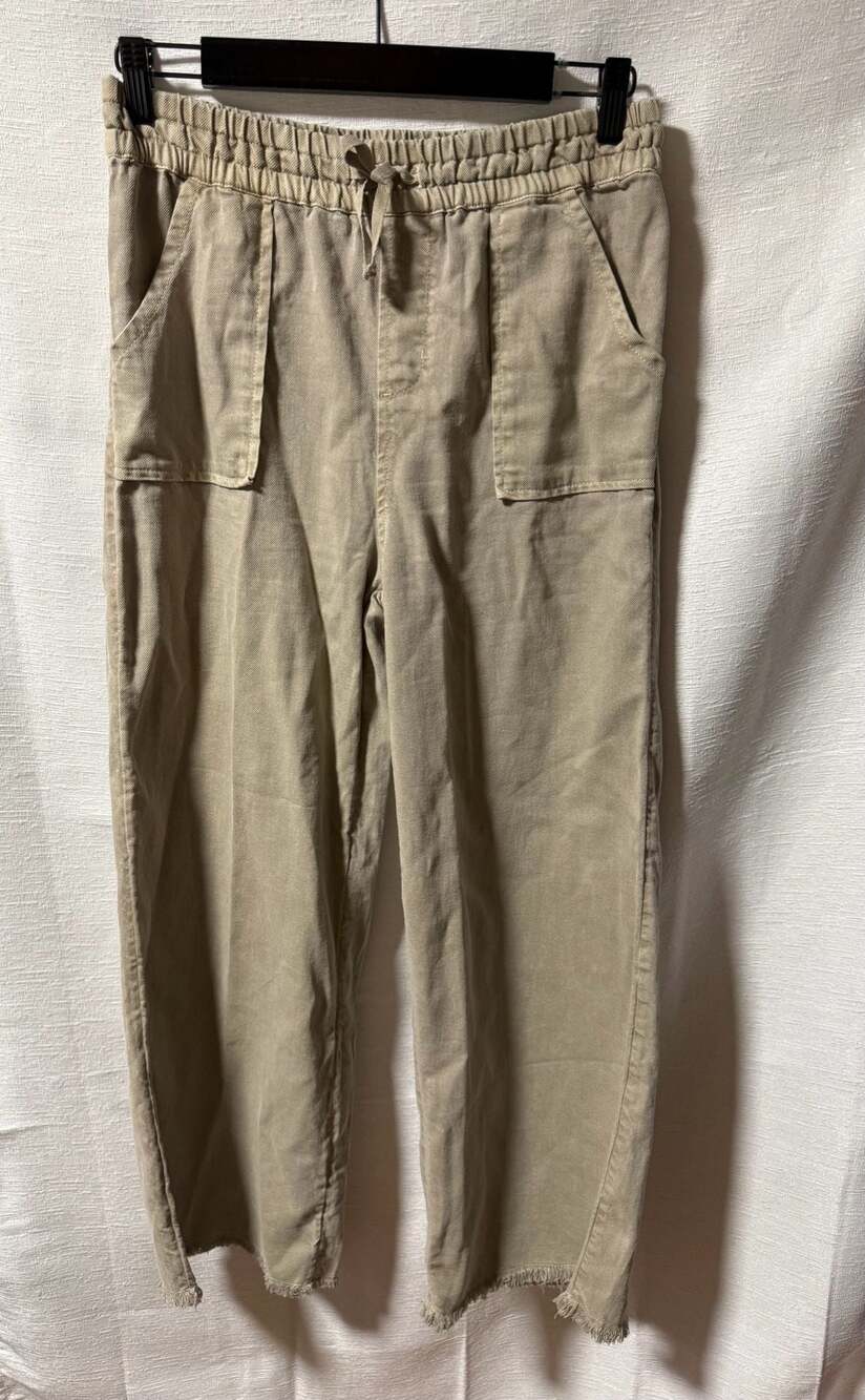 O'Neill Girls Khaki Drawstring Pull-On Pants with Raw Hem